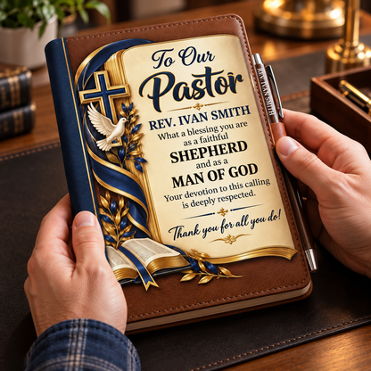 To Our Pastor And Pastor's Wife, Christian Gift For Pastor | Personalized Leather Notebook & Pen Set