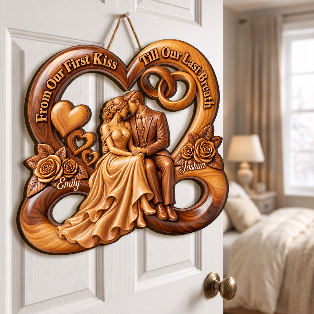 From Our First Kiss Till Our Last Breath, Second Year Anniversary Gift | Personalized Wooden Door Sign