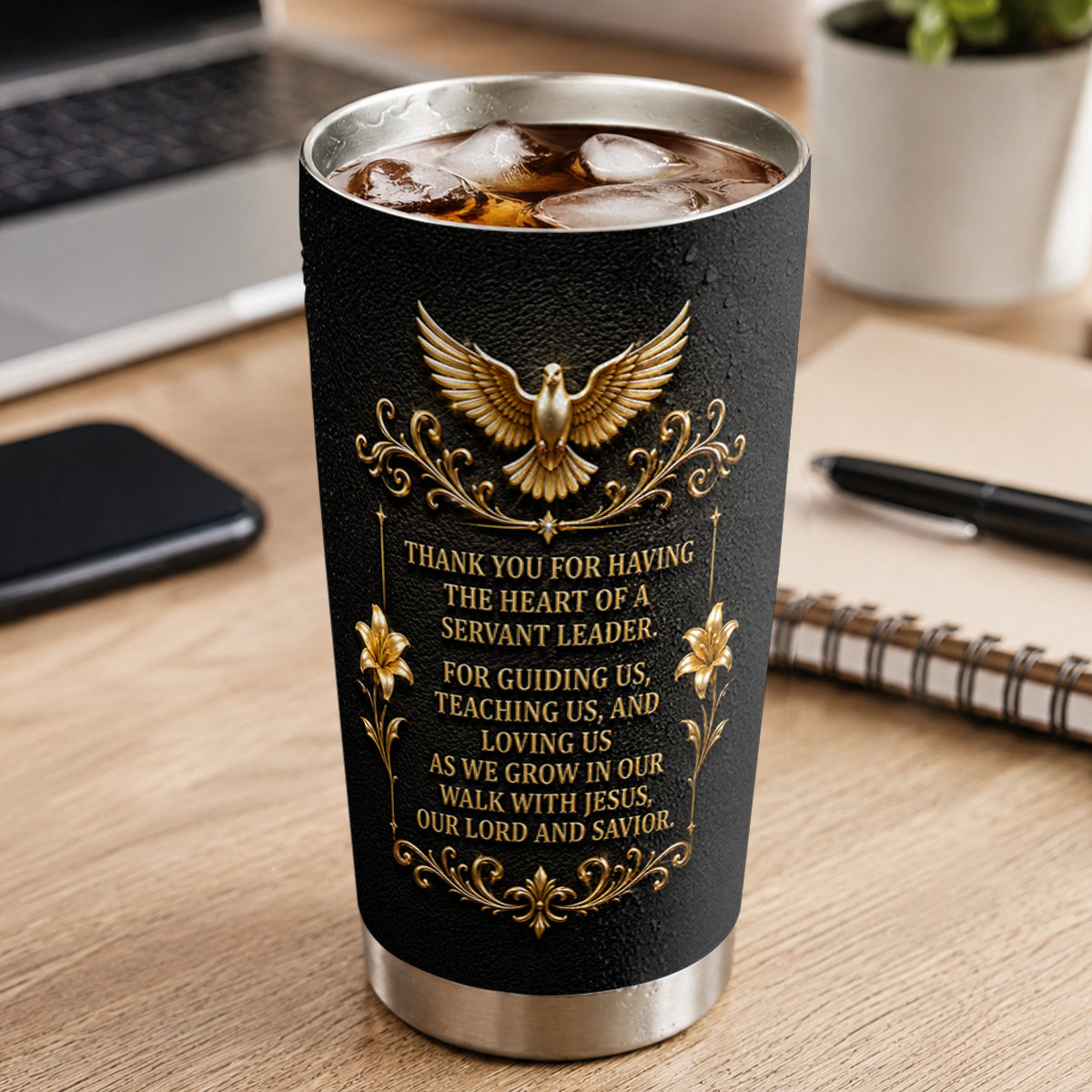 To Our Pastor For Having The Heart Of A Servant Leader, Gift For Pastor | Personalized Stainless Steel Tumbler