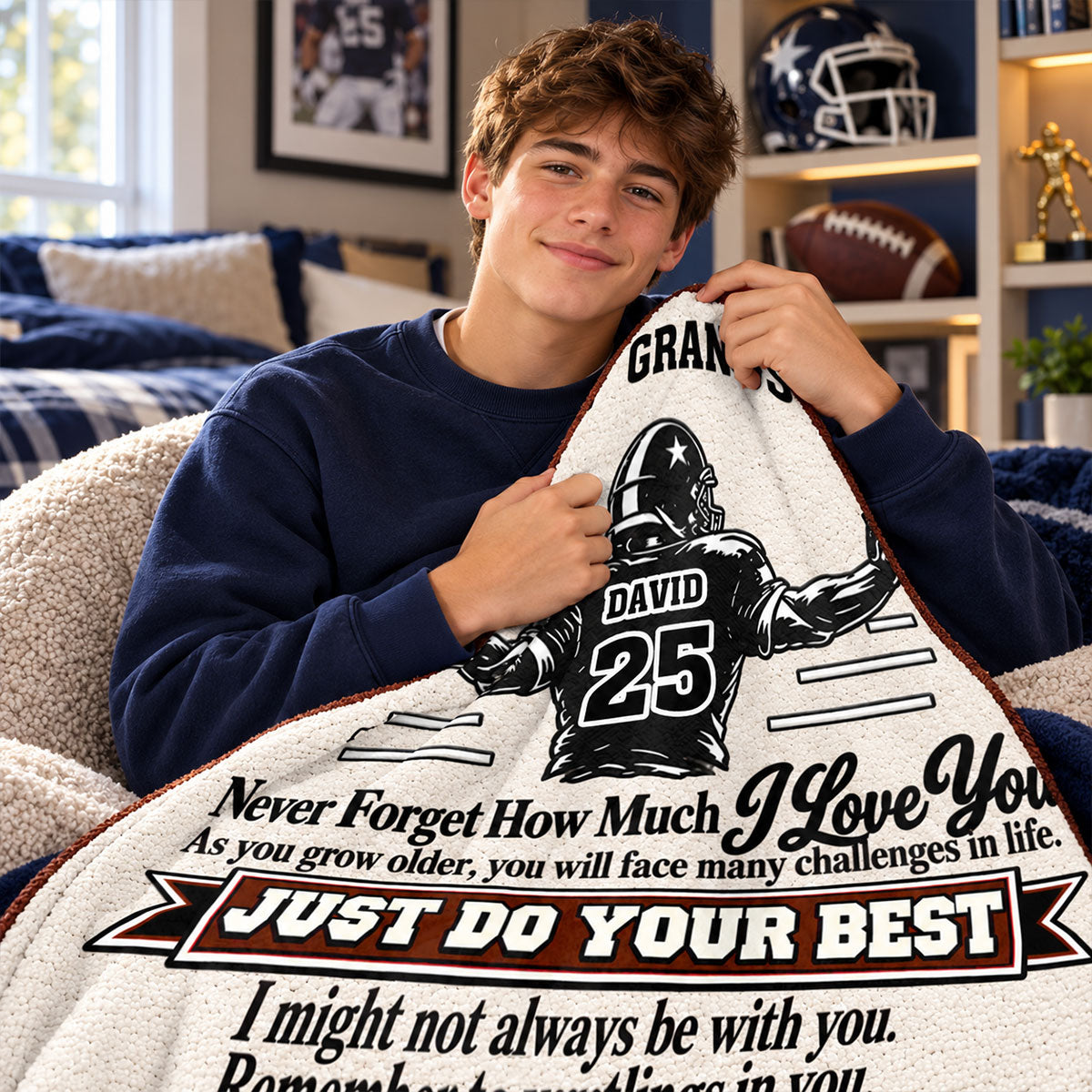 To My Grandson America Football Version, Gift For Grandson | Personalized Fleece Blanket