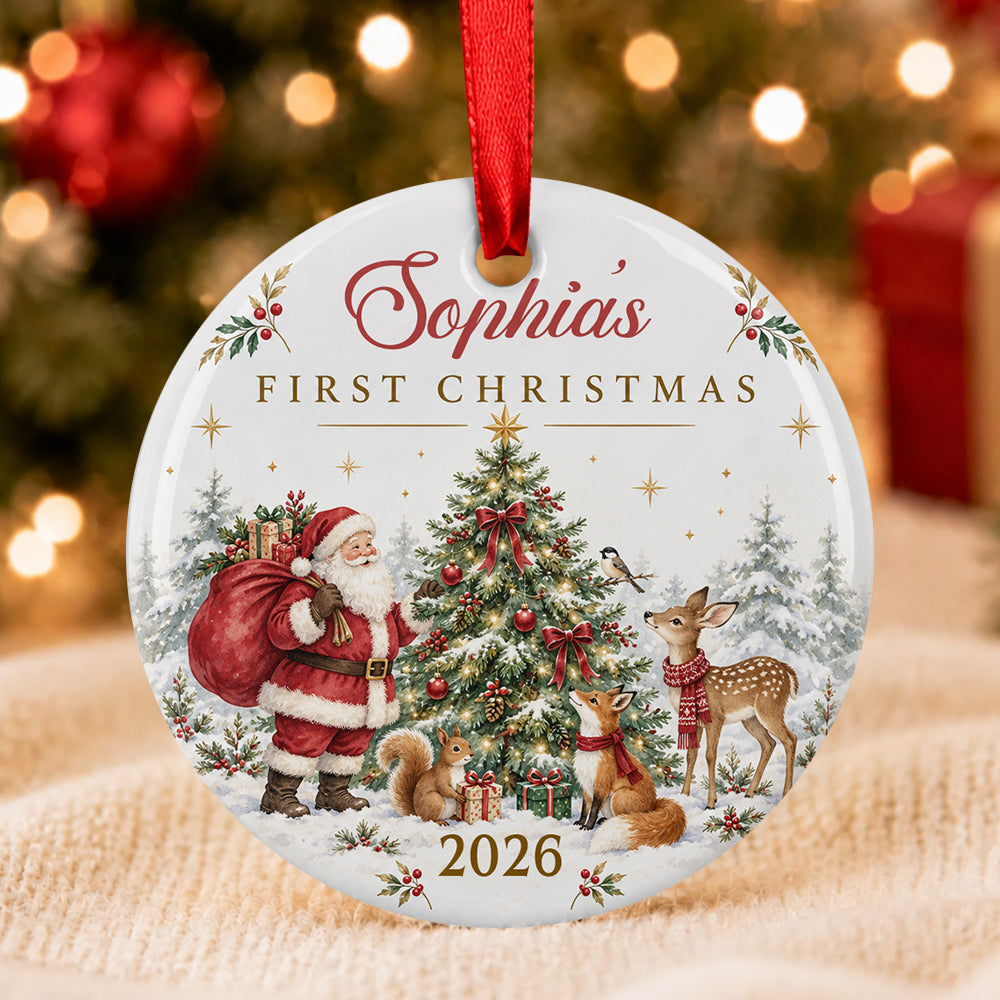 First Christmas, Gift For Family | Personalized Round Shaped Ceramic Ornament