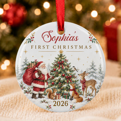 First Christmas, Gift For Family | Personalized Round Shaped Ceramic Ornament