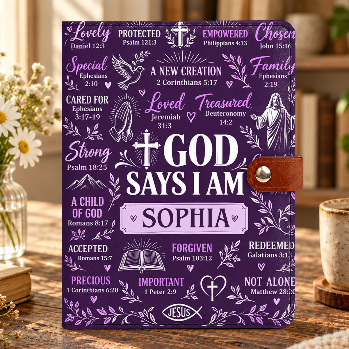What God Says About You, Gift For Women | Personalized Leather Notebook Cover With Pocket