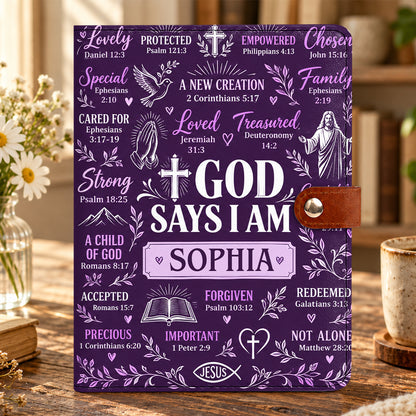 What God Says About You, Gift For Women | Personalized Leather Notebook Cover With Pocket